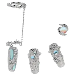 4個セット ウォーターブルー フィンガーチップリング フリーサイズ 指先の指輪 爪の指輪 調整可能 ファランジリング シルバー 金属 ネイルリング おもしろい ユニーク 彼女 女性 プレゼント 結婚式 パーティー