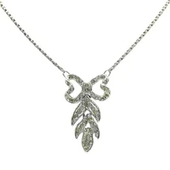 美品 YVESSAINTLAURENT イヴサンローラン ヴィンテージ リボンモチーフ ラインストーン GP ネックレス シルバー S2601-k100