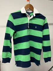 RALPH LAUREN ボーダー 刺繍ポニー ラガーシャツ グリーン S US古着