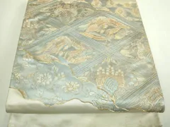 平和屋着物▼太鼓柄袋帯　駒刺繍　花鳥文　正絹　逸品　DAAT5170sf