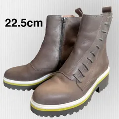 【オールブラック】22.5cm ジェフリーキャンベル　本革　レザー　サイドレースアップショートブーツ　厚底　チャンキーソール　サイドジップ　グレー　レディース