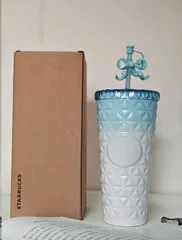 新品未使用 ストローキャップ(水色のリボン)付き 韓国限定 Starbucks スタバ サマー MD クラッシィ リボン ダイオン HH