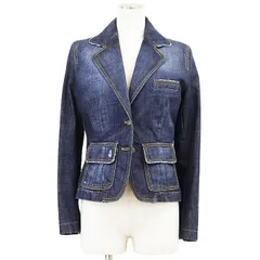 【極美品】DOLCE&GABBANA ドルチェアンドガッバーナ デニムジャケット ユーズド加工 テーラード 2B DG ロゴ パイソンレザーパッチ コットン100% レオパードライニング ハンガー付属 レディース サイズ 42 インディゴ イタリア製