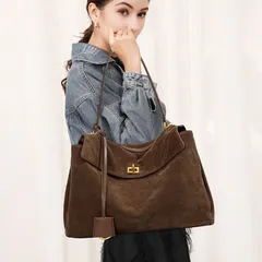 レザートートバッグ 秋冬 スエード ショルダーバッグ 大容量 通勤 ケリーバッグ アンダーアームバッグ SP26127-3