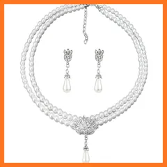 【新品】 [Liroyal] ネックレス ピアス (2点セット) パールネックレス イヤリング パール クリスタル 結婚式アクセサリー ブライダル 高級 真珠 人気 キラキラ レディース 花嫁 ウェディング パーティー 誕生日 贈り物