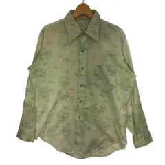 推定 70's vintage 70年代 ヴィンテージ 花柄 総柄 長袖シャツ ボタンダウン ライトグリーン