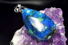 【１点物】シルバー925◇高発色 アズライト(藍銅鉱)　29x19mm　ドロップ ペンダントトップ パワーストーン 天然石 _PC8995