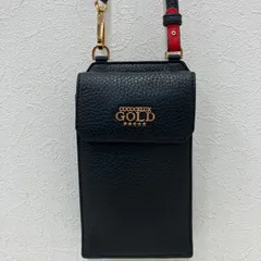 8815　良品　COCOCELUX GOLD　ココセリュックスゴールド　 ショルダーバッグ　斜めがけ　紐調節可能　 スマートフォン用ショルダーバッグ　ポシェット　 牛革　カウレザー　ブラック系　黒　赤　 レディース