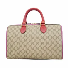【6ad4502-k】グッチ ハンドバッグ GGスプリーム 409527 PVC ブラウン ピンク レッド ゴールド金具【中古】レディース