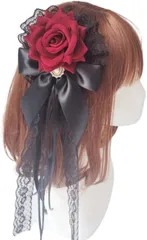 ideamall ヘッドドレス ロリータ ゴスロリ 薔薇 バラ ヘアアクセサリー 髪飾り クリップ (レッド)
