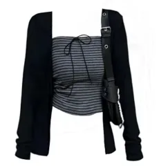 ストライプ チューブトップ+カーディガン