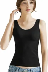 綿混ブラトップ ブラック Lサイズ カップ付きタンクトップブラトップ インナー キャミソール ノンワイヤー アンダーゴム付き レディース 綿 ブラジャー 大きいサイズ パット付き 下着 ノンワイヤーブラ ルームウェアA8034