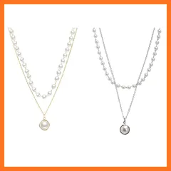 【新品】 [ドナリー] 真珠 パール あずきチェーン ネックレス チョーカー レディース (ゴールド シルバー / 2本セット) 0