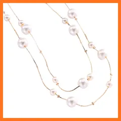 【新品】 [N-Style] パール ネックレス 結婚式 アクセサリー 結婚式 パーティー ビジュー 2連 3連 長め 普段使い お呼ばれ ゴールド シルバー (ゴールド)