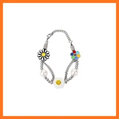 【新品】 スマイル ネックレス ブレスレット ニコちゃん ペンダント チェーン メンズ ファッション 選べる 人気 花 レディース かわいい (ブレスレット)