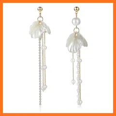 【新品】 KRUCKEL 揺れる ピアス ロング 花 パール 上品 ゴールド 女性 レディース 人気 ブランド 金属アレルギー対応 Peach Blossom Flower Dangle Earrings - 0