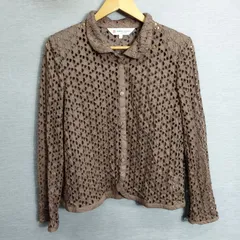 HARDY AMIES ハーディーエイミス パンチングレース シャツ ブラウス シースルー 透かし編み レトロ コットン 日本製 VINTAGE 古着 80s 90s ブラウン系 11 A635のサムネイル