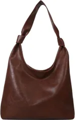 トカリリ レディース バッグ ワンショルダー PUレザー 大容量 柔らかい 手提げ 肩掛け 無地 トート 通勤 通学 おしゃれ (ブラウン)