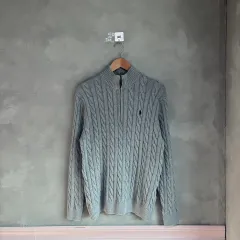ポロ ラルフローレン ケーブル編み ハーフジップ ニット グレー