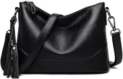 AQUA Marine ショルダーバッグ レディース 2WAY トートバッグ ハンドバッグ 斜めがけ PUレザー 肩掛け 大容量 軽量 通勤 通学 おしゃれ きれいめ 上品 大人 (ブラック,  大容量)