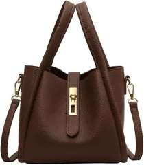 AQUA Marine ハンドバッグ レディース 2WAY ショルダーバッグ トートバッグ 小さめ PUレザー 本革風 軽量 肩掛け オフィス カジュアル かわいい おしゃれ きれいめ 上品 (ブラウン,  13cm x 22cm x 19cm)