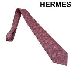 ● エルメス HERMES ネクタイ 幾何学模様 赤 ピンク グリーン 水色 シルク メンズ 6V092