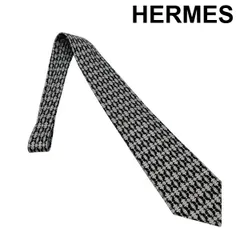 ● エルメス HERMES ネクタイ 幾何学模様 ジオメトリック 黒 白 シルク メンズ 6V101