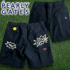 PEARLY GATES パーリーゲイツ ゴルフ ダンボールニット スウェット アメコミ風プリント ストレッチ ショートパンツ ショーツ ゴルフウェア 053-2232613 定価3万 ブラック  ▲034▼50630w05
