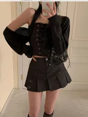 春新商品 ジーン キュロット デニム プリーツ ウエスト後ろゴム スカート