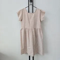 ブラウン スモールチェック柄 半袖 オールインワン