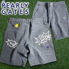 PEARLY GATES パーリーゲイツ ゴルフ ダンボールニット スウェット アメコミ風プリント ストレッチ ショートパンツ ショーツ ゴルフウェア 053-2232613 定価3万 グレー  ▲034▼50630w04