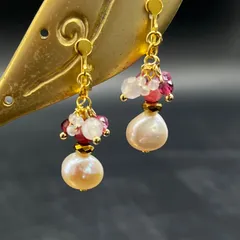 ピンクの淡水パール 天然石 愛の石たちの耳飾り G316l fr718