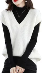 SLOW＆MELLOW ニット ベスト レディース シンプル カジュアル 無地 ゆったり トップス 韓国 セーター Vネック 暖かい レイヤード 3カラー ジレ 重ね着 プルオーバー (ホワイト,  Free Size)