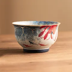 新品未使用 工場 青花火石 陶磁器 主人杯 金彩 手作り 荷韻 反口 品茶カップ ティーカップ ギフトボックス入り