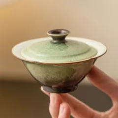 新品未使用 陶磁器 蓋碗 碧 星空 低い 花びら お茶入れ 蓋付き ティーカップ 高級 中式 古風 茶道具 1 個