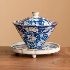 新品未使用 宋風汝磁氷梅花笠形蓋碗 茶碗 蓋付き個人用高級お茶器 泡だて碗 三才碗 大型