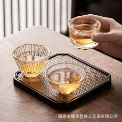 新品未使用 日本風ガラス湯呑み 家庭用金彩オーナーカップ お茶器 泡だて用 高級小さなカップ