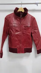 ｈ70◆ライダースジャケット カーコート  本革 革ジャン 赤レザー Right-on カウレザー vintage 牛革　ジャンバー表記Mサイズ 、のサムネイル