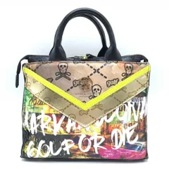 【美品】マークアンドロナ カートバッグ 黒×マルチカラー 最後の晩餐 スカル 内外ポケット付  ゴルフ MARK＆LONA