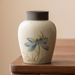 新品未使用 草木灰 蓮の花 茶筒 密閉缶 精品 高級 家庭用 茶保存缶 防湿 大きな茶筒 茶道具