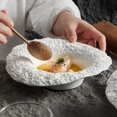 新品未使用 岩石釉麦わら帽型碗 パスタ皿 陶器サラダ皿 家庭用キノコ柄深型皿 高級感あるクラブ用食器