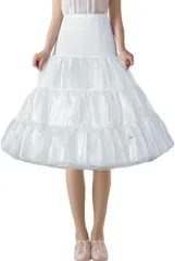 SALUDABLE パニエ ペチコート ロング 50-60cm 長さ調節可 3層 ボリューム (ホワイト)