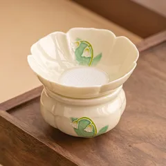 新品未使用 手作り 堆彫 花 茶漏 茶海 家庭用 陶磁器 茶道具 茶器 茶葉 茶隔 茶道 アクセサリー