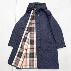 MACKINTOSH LONDON　マッキントッシュロンドン　キルティングコート　中綿　フード　ロング　チェック柄　ポリエステル　ネイビー　レディース　40　b00193