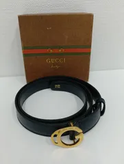 【中古品】 GUCCIグッチ Gロゴバックル付き レザーベルト 黒ブラック×ゴールド ファッション小物 ベルト 箱付き 現状品