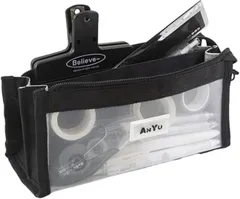 Letics ペンケース 大容量 透明 筆箱 韓国 おしゃれ 中学生 高校生 多機能 5層構造 (ブラック,  長さ21cm、幅11cm、高さ7.5cm)