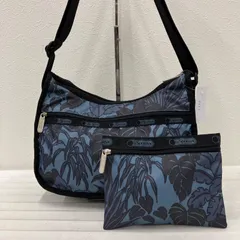 8897　LeSportsac レスポートサック　ショルダーバッグ　クラシックホーボー　ブラック　黒　ブルー　青　リーフ　ボタニカル　レディース　シンプル　カジュアル　ポーチ付