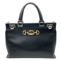 グッチ GUCCI ズゥミ ミディアム トップハンドル ハンドバッグ レザー 564714 ブラック シルバー×ゴールド金具 ホースビット レディース【中古】