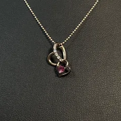 【管2601-A15】4°c ヨンドシー  SILVER シルバーネックレス ダブルハート  ハート ラインストーン ピンクストーン 925 レディース 現状渡し