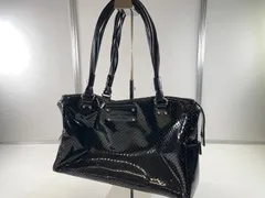 ★kate spade ケイトスペード エナメル ハンドバッグ 黒 パンチング トートバッグ 水玉 パテント カバン 中古品 ■管理2M169